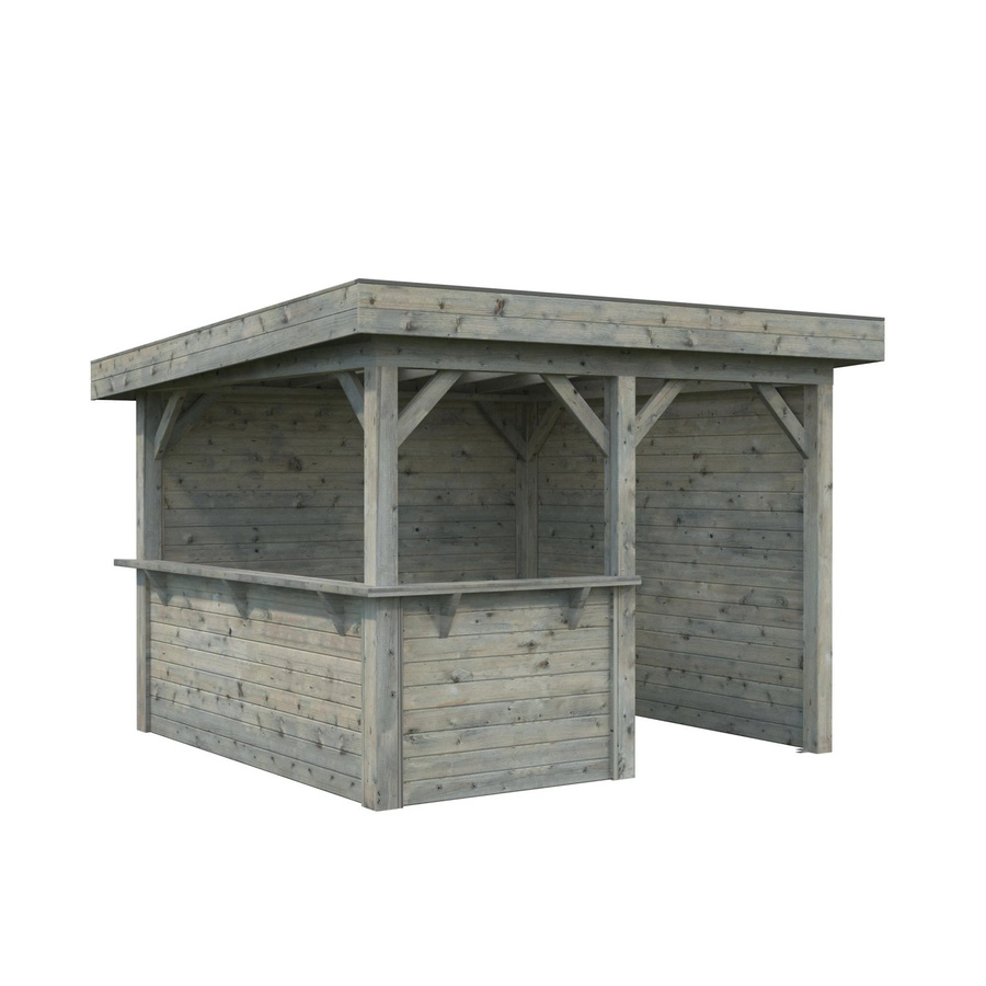 PALMAKO Pavillon Lenna Set 303 aus Fichtenholz in Grau mit Flachdach und Eck-Tresen, B/T/H: 300 x 300 x 245 cm - Bild 2
