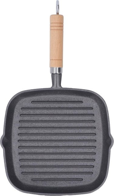 Aimo Grillpfanne aus Gusseisen in Schwarz mit Holzgriff, quadratische Steakpfanne mit Antihaftbeschichtung - Bild 1