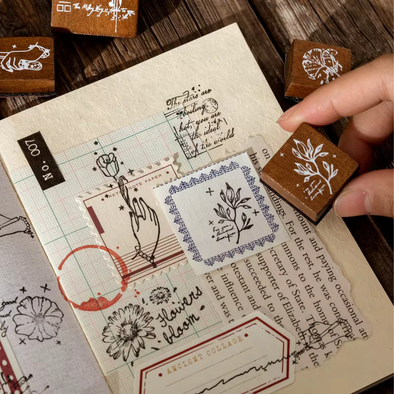 Hobbisland Holzstempel-Set im Vintage-Stil mit Pflanzen und Blumen für Scrapbooking und Bastelarbeiten - Bild 4