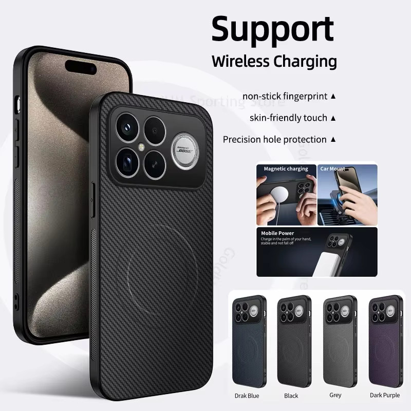 Luxus Carbon Faser Muster Handyhülle für Xiaomi Poco F8 Ultra F7 X7 M7 Pro mit Magnetfunktion und Kamera-Schutz in Schwarz und Grau - Bild 2