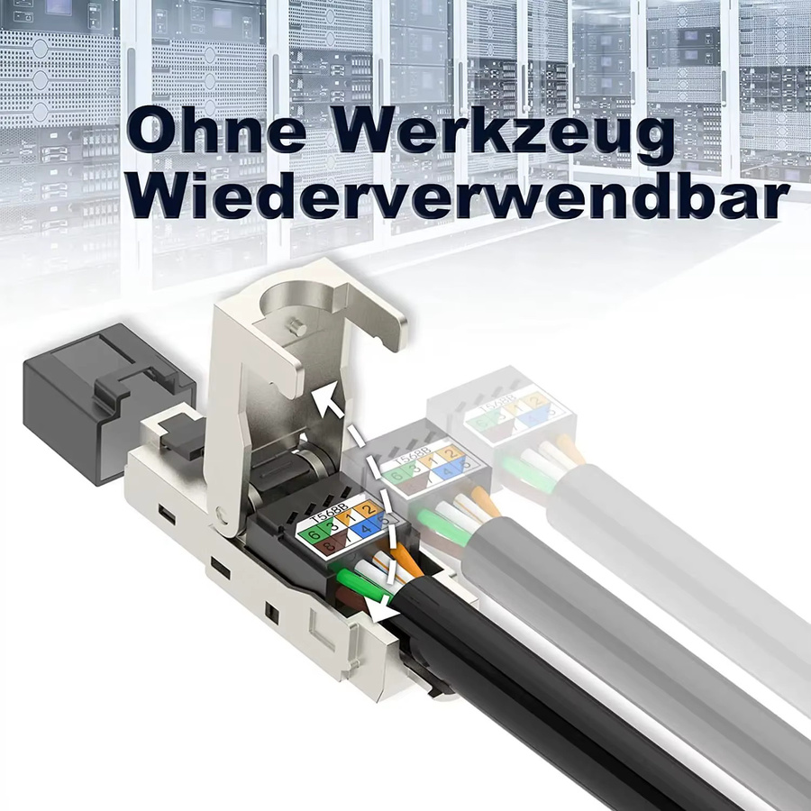 ZOERAX RJ45 Werkzeugloser Abschlussstecker für Ethernet LAN Kabel, wiederverwendbar und abgeschirmt, Farbe: Blau - Bild 5