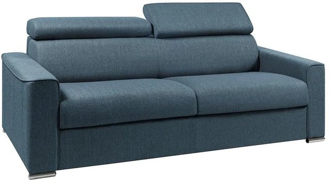 Vente-unique Schlafsofa Vizir in Blau mit verstellbarer Kopfstütze und Stoffbezug, Breite: 216 cm - Bild 1