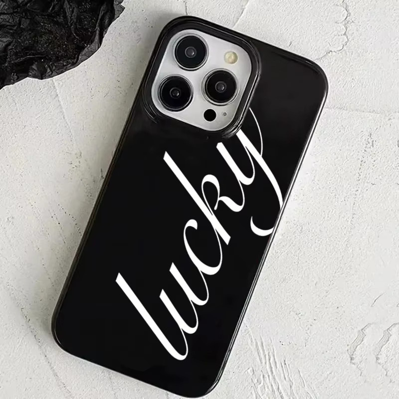 Minimalistische Handyhülle mit englischem Glücksmuster für iPhone 11 bis iPhone 17 Pro Max in Schwarz - Bild 5