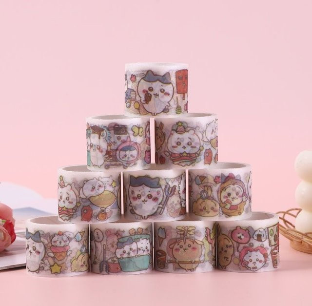 jiyi Washi Tape mit Glitzer-Streifen und Cartoon-Motiven Hachiware Usagi, buntes Papierband für Bastelarbeiten und Schule - Bild 1