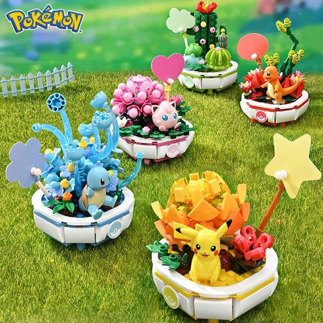 Qman Pokemon Pikachu Glumanda Schiggy Bausteine Pflanztopf - Bild 1