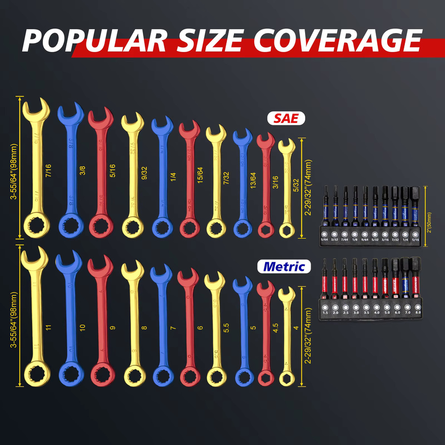 Geinxurn Mini-Schraubenschlüssel und Sechskantschraubendreher-Bit-Set in Multicolour mit Metrisch/SAE S2 Bits für Heimreparaturen - Bild 2