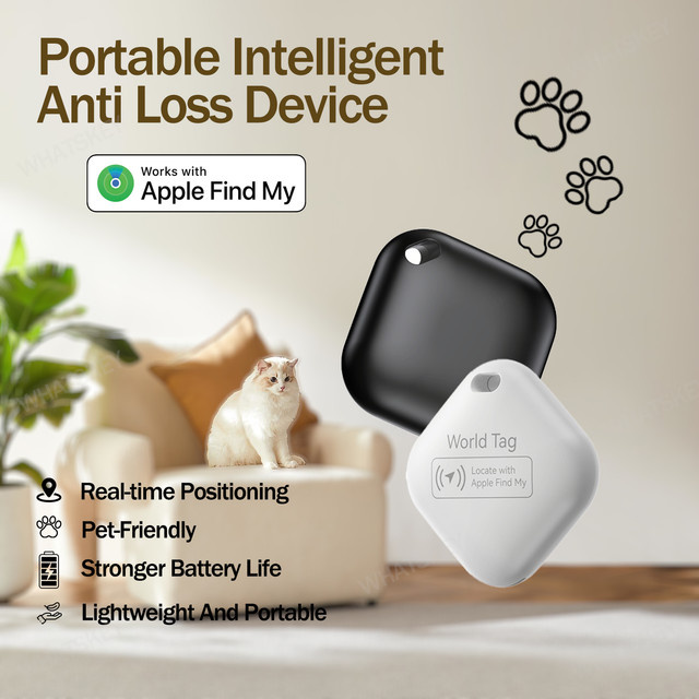 Peocke Mini GPS Tracker in Weiß für Haustiere mit Seil, kompatibel mit iOS und der Find My App - Bild 1