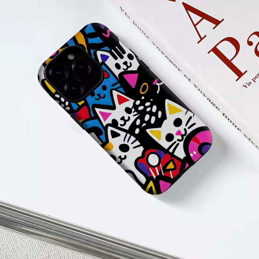Magnetische Tough Case Handyhülle Pop Art Cat Parade für iPhone 17 16 15 14 Pro Max Plus, Mehrschichtig, Multicolour - Bild 3