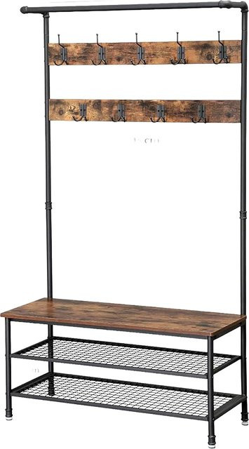 Songmics Garderobenständer Dalson Hall Tree mit Bank in Braun-Schwarz, B/T/H: 100 x 41,5 x 182 cm - Bild 1