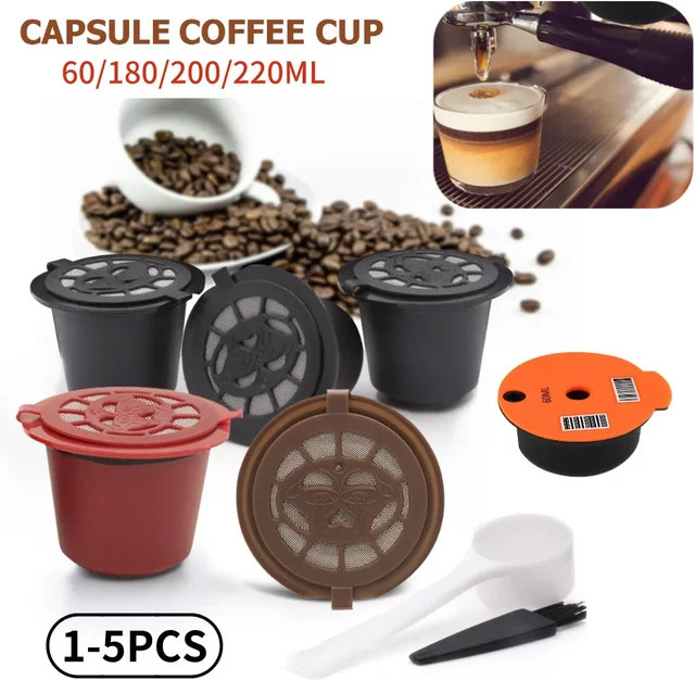 Nachfüllbare Kaffeekapseln für Nespresso Maschinen aus Kunststoff in Schwarz mit Löffel und Pinsel - Bild 1