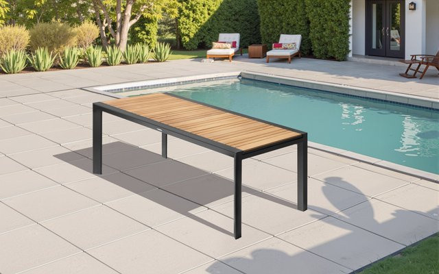 OUTFLEXX Premium Ausziehtisch für Garten und Terrasse, anthrazit matt, Alu und Teak, B/T: 200 bis 320 x 100 cm - Bild 1