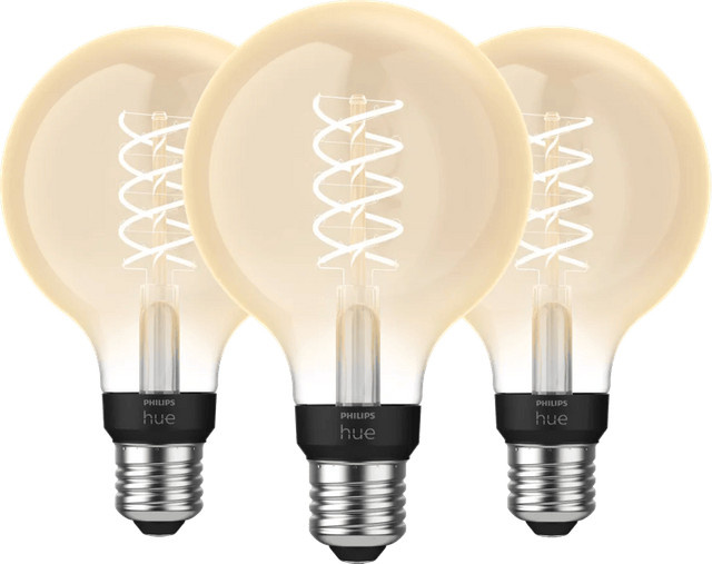 Philips Hue Filament LED-Lampe White Globe E27, 3er-Pack, dimmbar, warmweiß, transparentes Glas - Bild 1