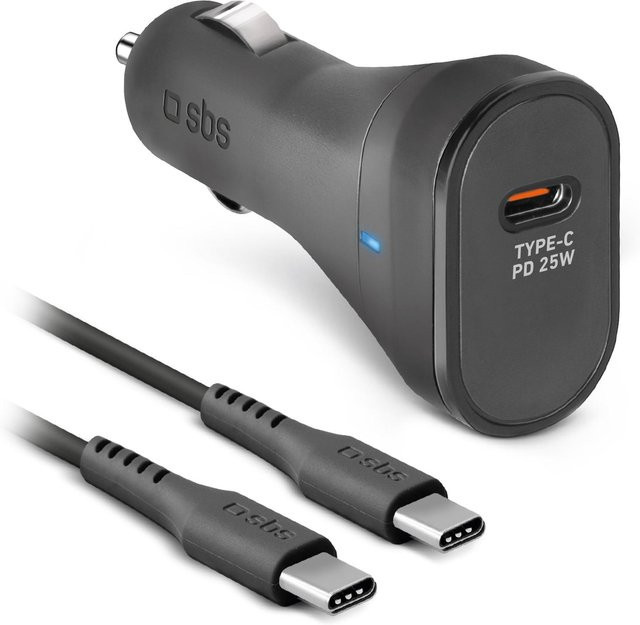 SBS Autoladegerät mit USB-C-Kabel, 25 W, Schwarz - Bild 1