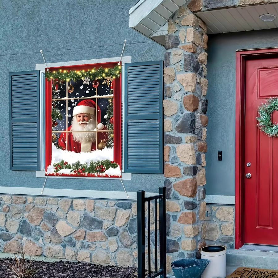 VIKAMA Weihnachts-Fensterabdeckung mit Weihnachtsmann als Party-Dekoration für Innen und Außen, Breite: 80 cm, Höhe: 120 cm - Bild 4