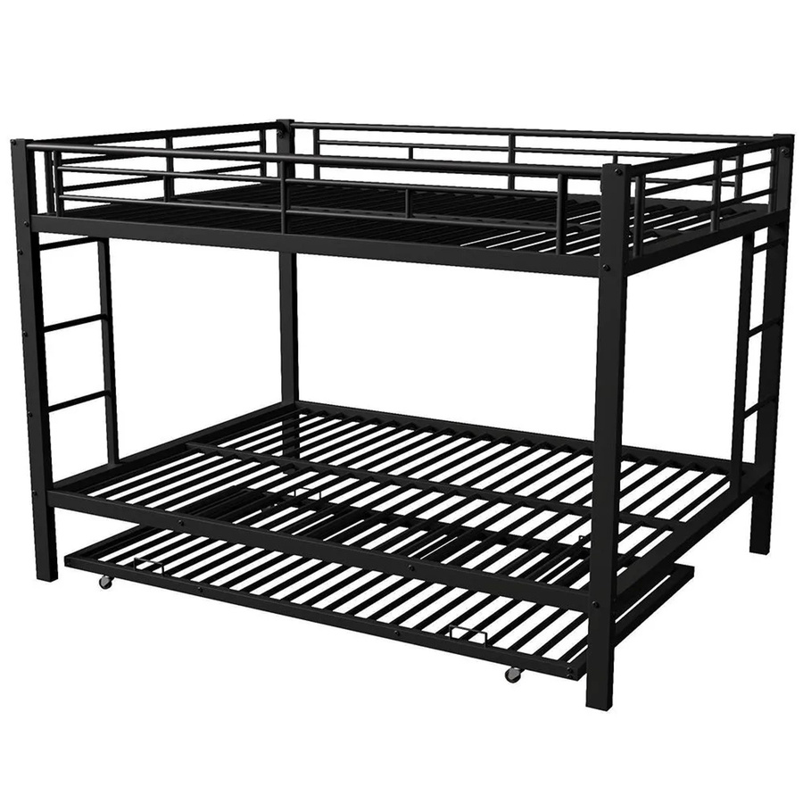KOMHTOM Etagenbett für Kinder aus Metall mit Ausziehbett und hohem Schutzgitter, Schwarz, B/T/H: 140 x 200 x 160,5 cm - Bild 2