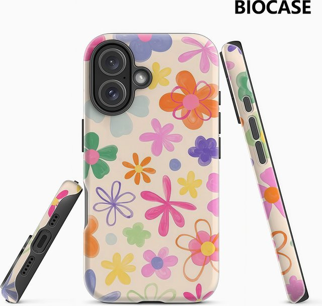 Handyhülle mit buntem Blumenmuster für Apple iPhone 17 16 15 14 13 12 Pro Max Plus mit doppelschichtiger Rückseite in Multicolor - Bild 1