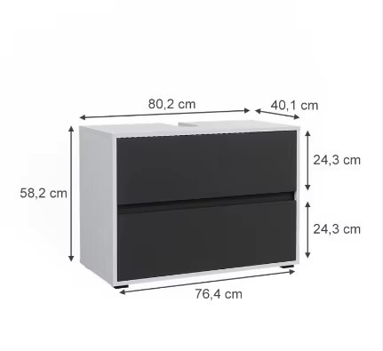 Waschbeckenunterschrank Maltin Vicco in Weiß/Anthrazit mit zwei großen Schubladen, Breite: 80,2 cm, Tiefe: 58,2 cm - Bild 5