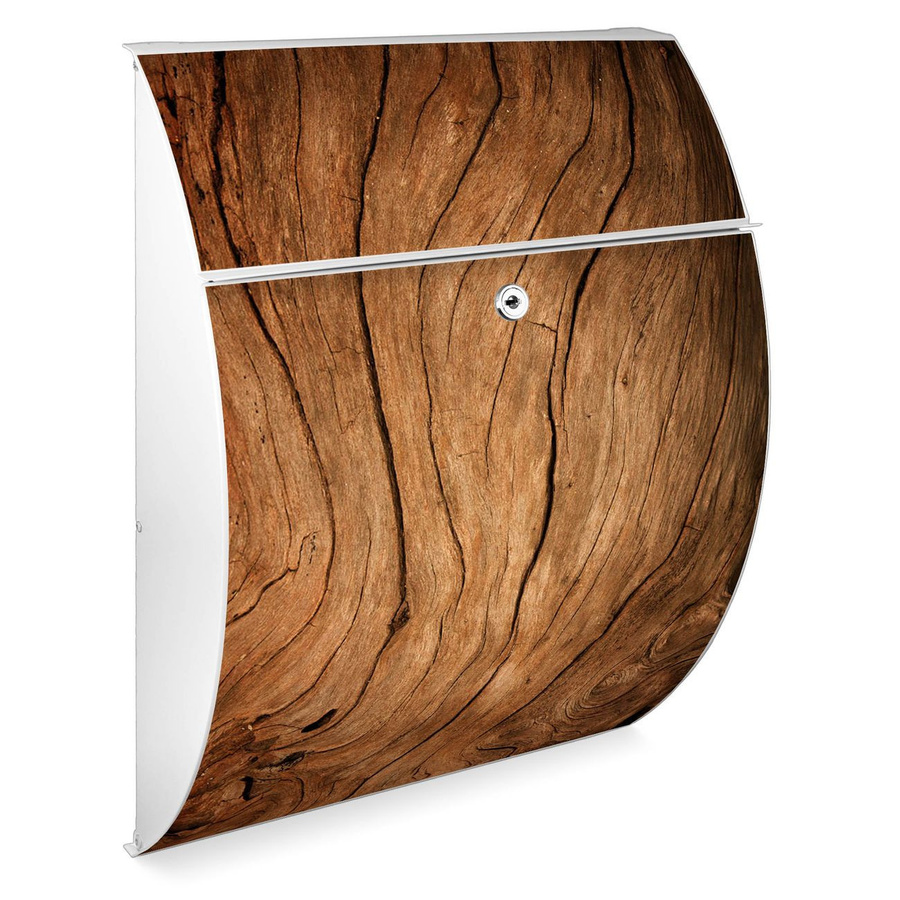 Burg-Wächter Briefkasten Weiß aus verzinktem Stahl mit Holzmaserung Motiv, wetterfester Postkasten mit A4 Einwurf und Öffnungsstopp, B/H/T: 46,0 x 33,5 x 13,0 cm - Bild 1