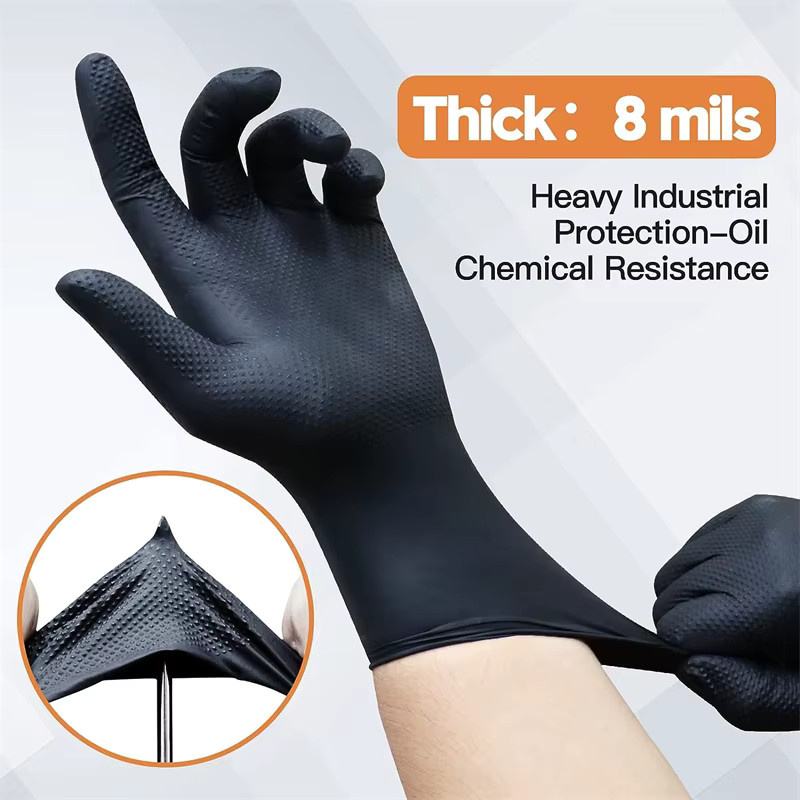 YUMARCH Nitrilhandschuhe in Schwarz, robuste Einweghandschuhe mit Diamantstruktur, latexfrei, Größe L - Bild 2