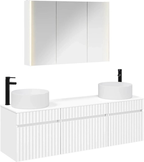 vidaXL Badezimmerschrank-Set 4-teilig in Weiß mit LED-Spiegelschrank und Waschtischunterschrank, B/T/H: 103,5 x 15,5 x 70 cm - Bild 1