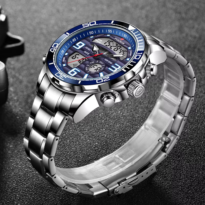 FOXBOX Digitaluhr, Chronograph, Quarz, Edelstahl, Blau, Herren - Bild 2