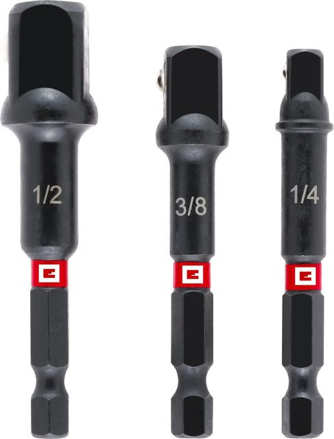 Einhell Bit-Adapter-Set 3-teilig aus Edelstahl in Rot/Schwarz mit 1/4, 3/8 und 1/2 Zoll Antrieb - Bild 1