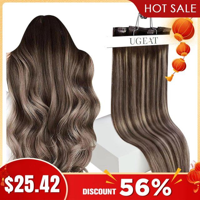 Ugeat Clip-in-Echthaarverlängerungen, Balayage, blond, 5 oder 7 Stück - Bild 1
