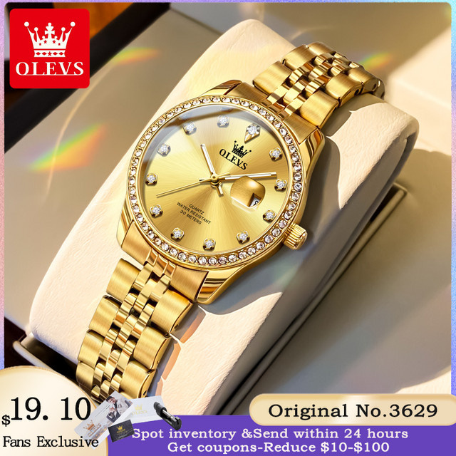 OLEVS Armbanduhr, Damen, Quarz, Edelstahl, Gold, Bicolor, Diamantbesetzt - Bild 1