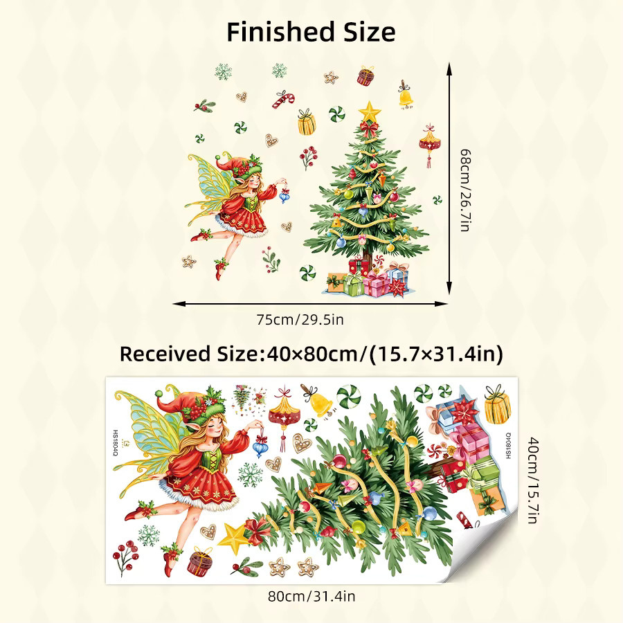 BRUP Weihnachts-Wandaufkleber mit Fee, Baum und Geschenkstapel, selbstklebend und abnehmbar, Mehrfarbig - Bild 5