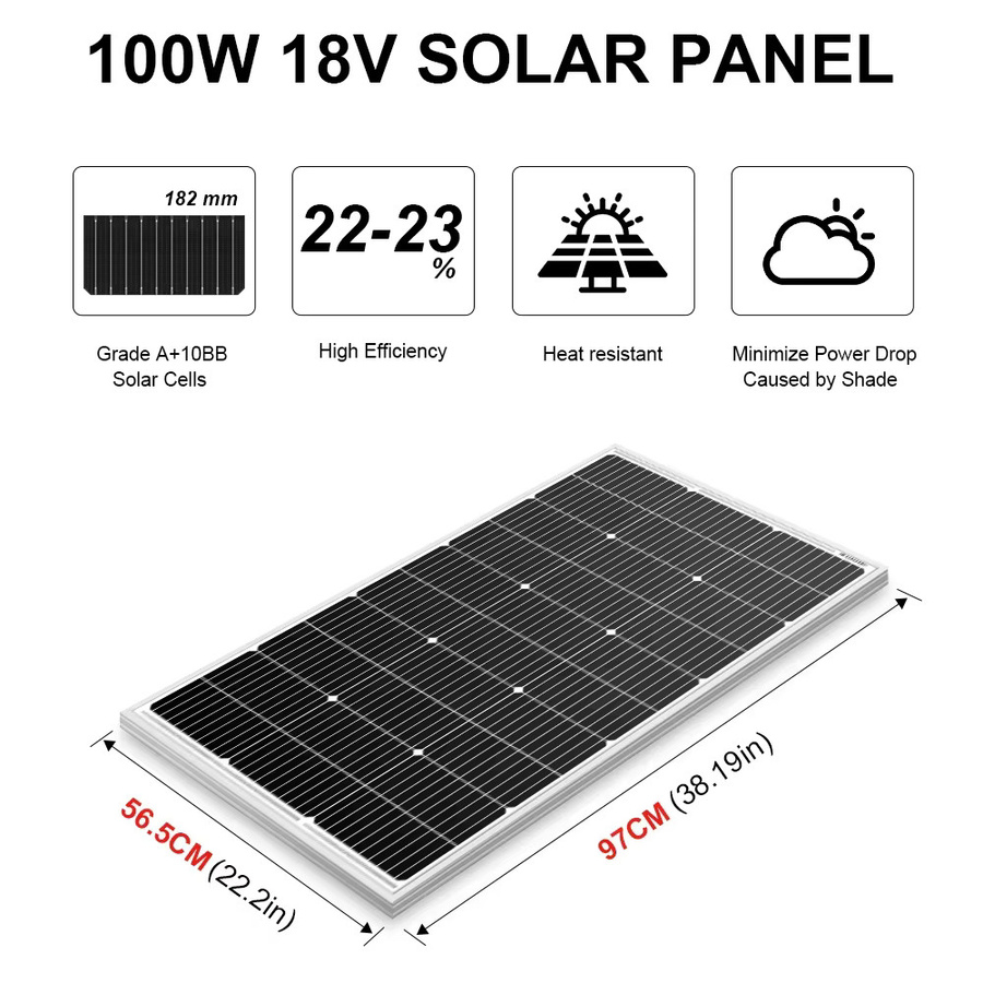 DOKIO Solar Panel 100W mit 5V USB für Camping und Camper Van, Schwarz - Bild 3