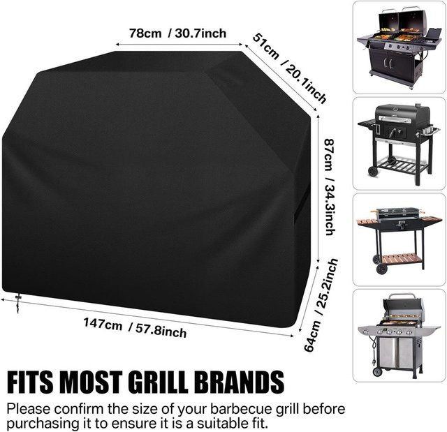 Binchi Garden BBQ Abdeckung aus Polyester, wasserdicht und UV-beständig, Schwarz, B: 147,32 cm, T: 87,0 cm, H: 51,0 cm - Bild 1