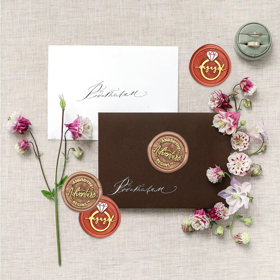 Wachssiegel Stempel mit Messingkopf für Hochzeit und Grußkarten, Durchmesser: 25 mm - Bild 3