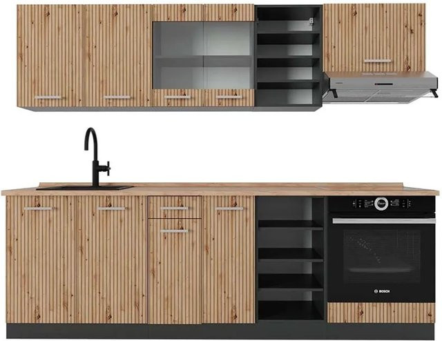 Vicco R-Line Küchenzeile Artisan Eiche und Anthrazit, Breite: 240 cm - Bild 1