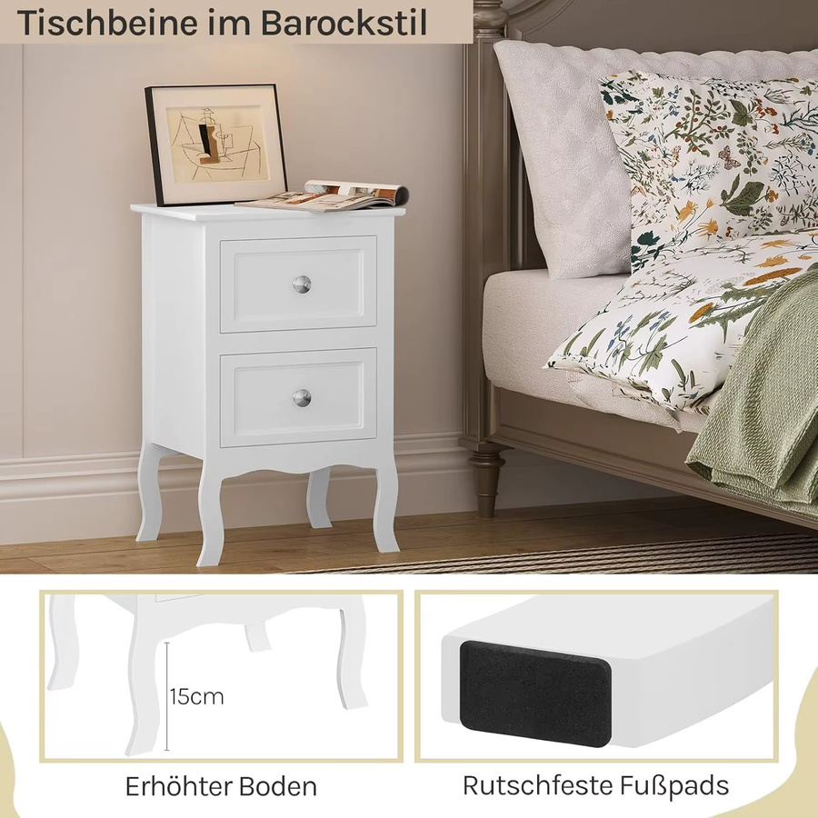 WOLTU Barocke Kommode als Nachttisch mit 2 Schubladen in Weiß - Bild 2