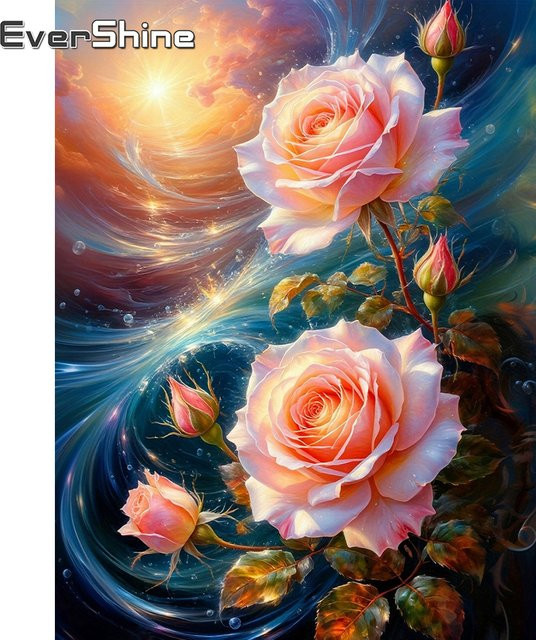 EverShine Diamantmalerei Rose als Wandkunst mit bunten Rundsteinen im Mosaik-Stil, B/H: 30 x 20 cm - Bild 1