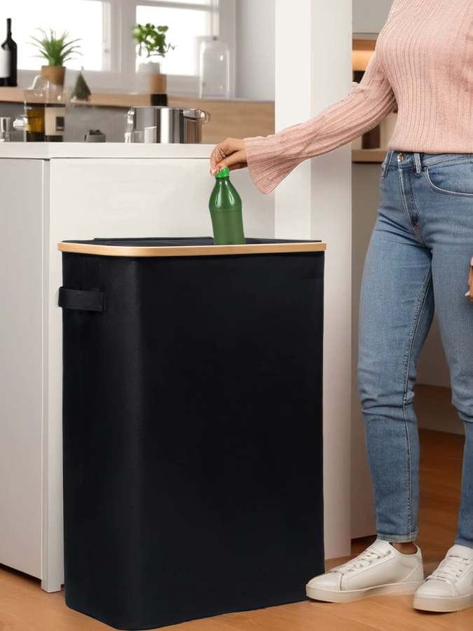 GREELUE Pfandflaschen Sammelbehälter mit Deckel, 140L Aufbewahrung für die Küche, Beige oder Schwarz, B: 68,0 cm, T: 56,5 cm, H: 2,0 cm - Bild 7