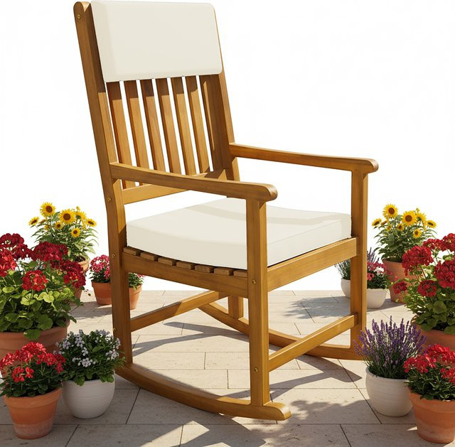 Casaria Schaukelstuhl aus Akazienholz in Braun, H x B x T: 107 x 54 x 77 cm - Bild 1