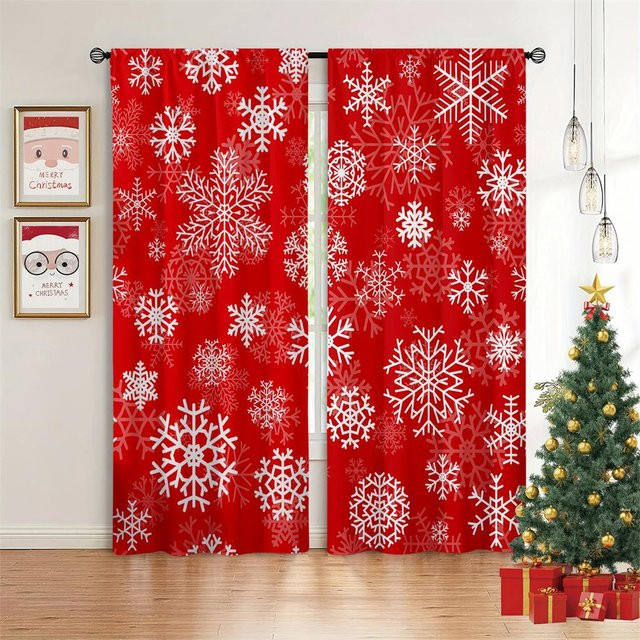 Weihnachten Schneeszene Vorhänge mit 2 Paneelen in Rot, semi-transparent, B/H: 50 x 60 cm - Bild 1