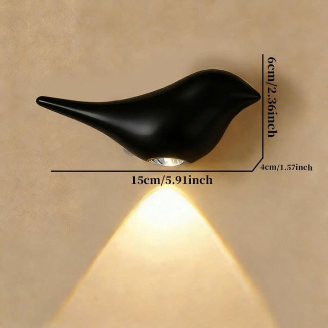 MapleQuern Kleine Vogel-Wandleuchte mit wiederaufladbarem LED-Bewegungssensor in Schwarz für Kinderzimmer und Flur - Bild 1