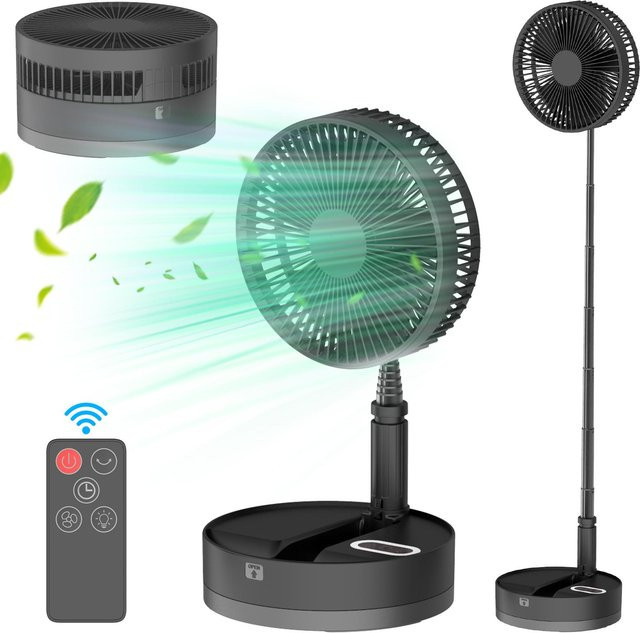 Aimo Tragbarer 9-Zoll-Standventilator mit LED und Fernbedienung, Schwarz, Wiederaufladbar mit 10800 mAh Akku und Oszillation - Bild 1