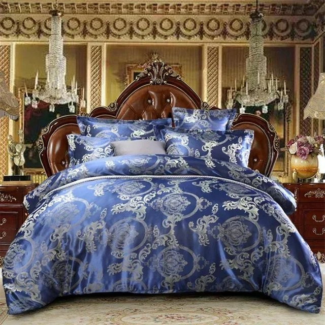 Luxuriöses Jacquard-Bettwäscheset von Bin Chi Textiles in Blau mit floralem Muster, 3-teiliges Satin-Bettbezugset, B/H: 240 x 220 cm - Bild 1