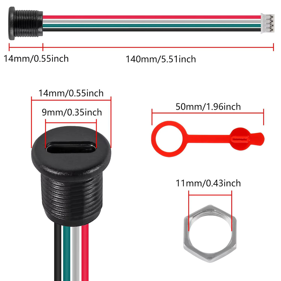 AOKIN 20 Stück USB-C Typ-C Chassis Buchse 4 Pin Wasserdichte Weibliche Lade Port Steckdose 3A - Bild 2