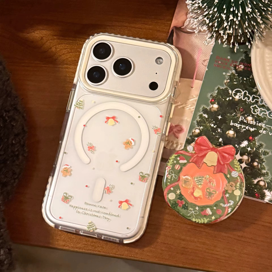 MUQGEW Handyhülle mit Cartoon-Weihnachtskranz und magnetischer Halterung für iPhone 17 16 15 14 13 12 Pro Max, transparent, stoßfeste Abdeckung - Bild 4