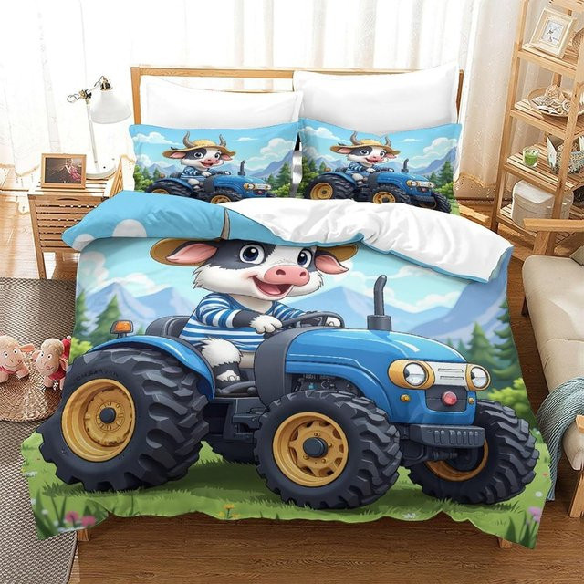 Flylo Bettwäsche-Set mit Traktor-Print aus Mikrofaser, Mehrfarbig, B/H: 90 x 200 cm - Bild 1