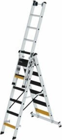 Günzburger MUNK Aluminium Stufen-Mehrzweckleiter mit Nivello-Traverse und Clip-Step R13 in Silber und Gelb - Bild 1
