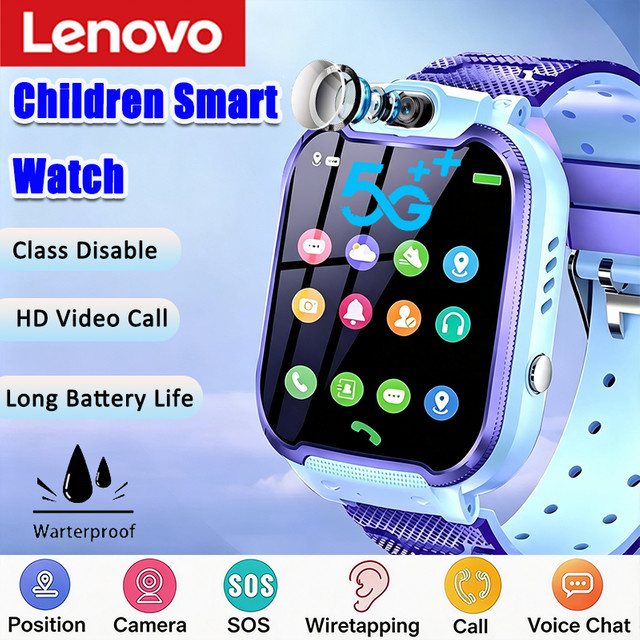 Lenovo 2027 5G Kinder-Smartwatch mit GPS-Ortung, Videoanruf und SOS-Funktion, wasserdicht, Blau - Bild 1
