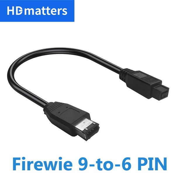 HDmatters Firewire 800 Kabel 9-Pin auf 6-Pin IEEE-1394a Kabel Schwarz, Länge: 30 cm - Bild 1