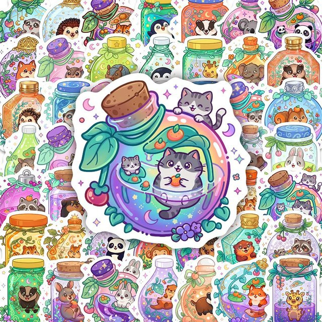 Rspctou Niedliche Cartoon-Flaschen-Tier-Aufkleber, Sticker, 10-teiliges Set - Bild 1