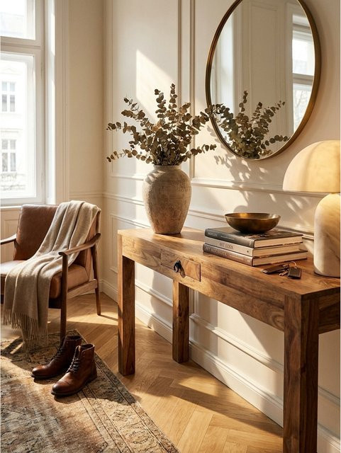Konsolentisch MUMBAI aus Massivholz Akazie in Braun im Landhausstil, B/T/H: 120 x 40 x 70 cm - Bild 1
