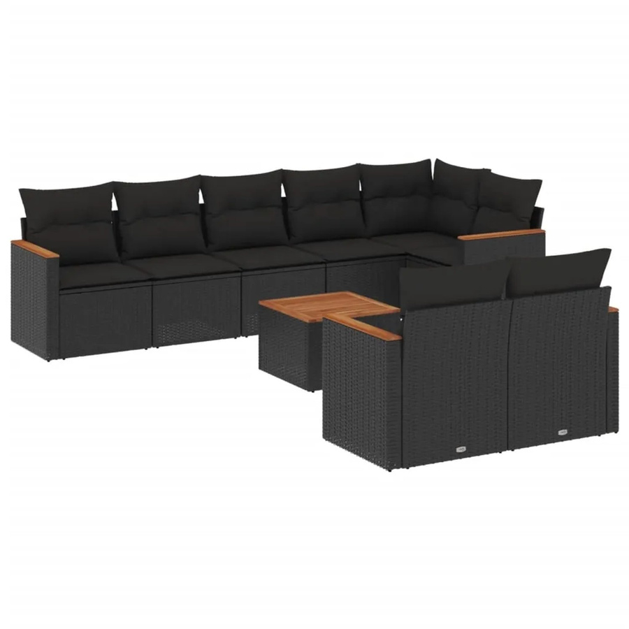 vidaXL 9-tlg Garten-Sofagarnitur aus Poly-Rattan und Akazienholz in Schwarz mit Kissen Modell 145 - Bild 2